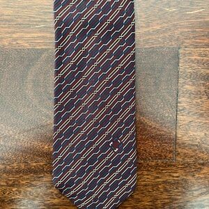 Salvatore Ferragamo Vintage Logo Burgundy And Blue Geometric Print Silk Tie